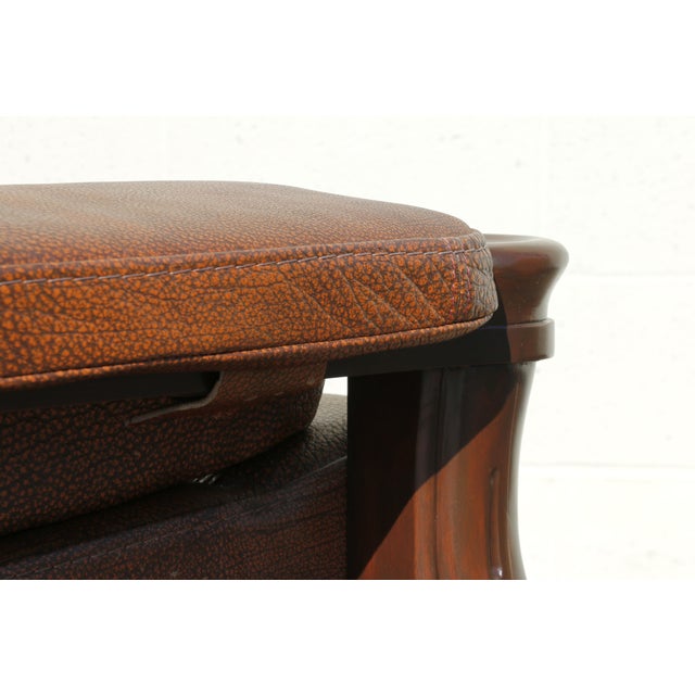 Vintage 1970s Brown Leather Sofa With Sculptural Wood Frame, Attached Cushions & Postmodern Modernist Design For Sale - Image 11 of 18