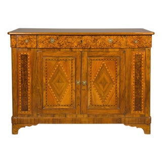 French 19th Century Walnut Buffet with Burled Drawers and Inlaid Doors For Sale