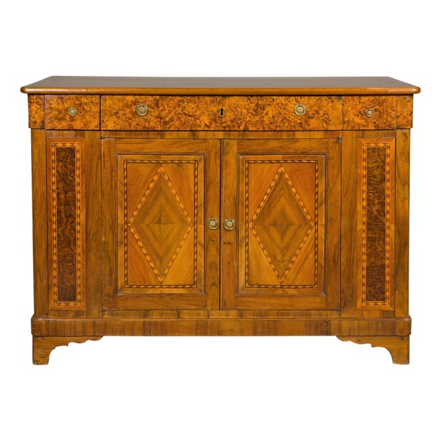 French 19th Century Walnut Buffet with Burled Drawers and Inlaid Doors For Sale