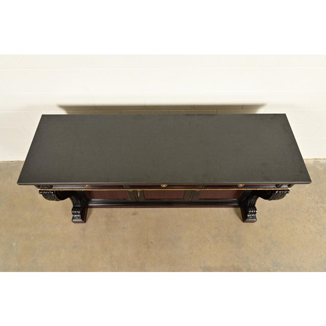 Brown Ralph Lauren French Empire Carved Mahogany Marble Top Sideboard or Bar Cabinet For Sale - Image 8 of 15
