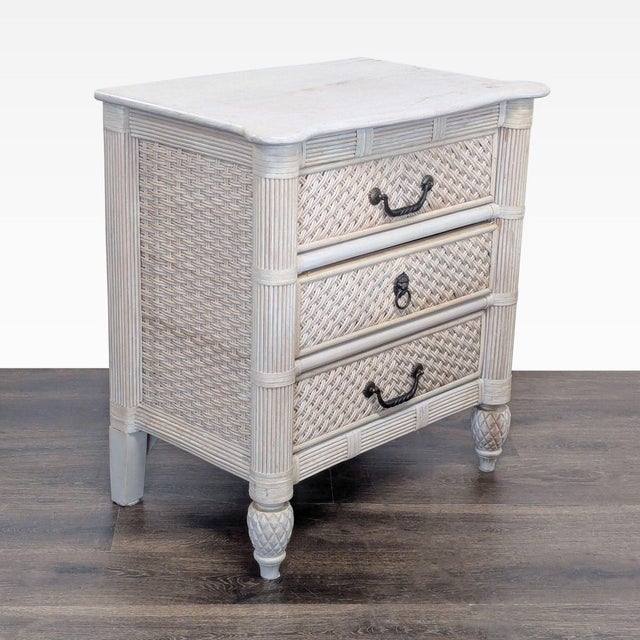 Wood and wicker painted chest. Brand: Lexington Furniture. Dimensions (in): 29W x 19D x 31H.