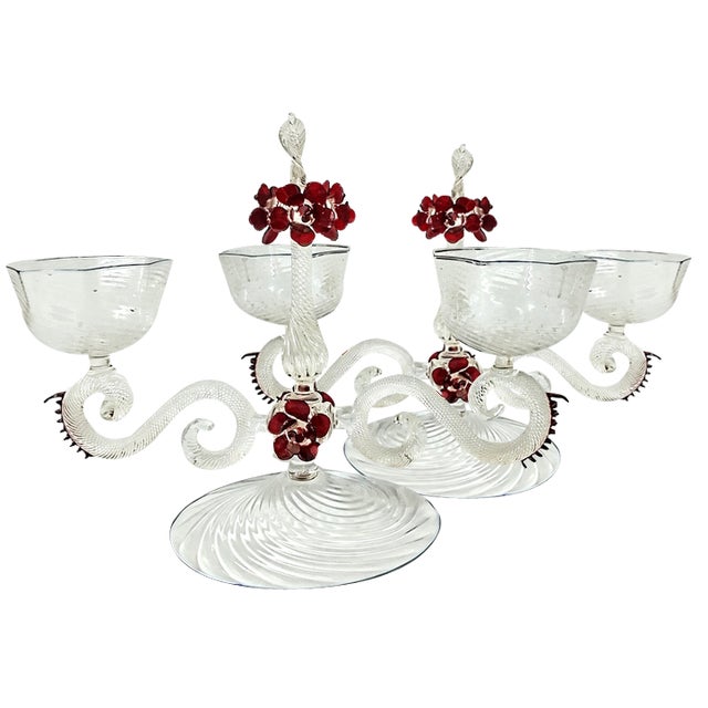 Blown Glass Centerpieces from Murano, 1930s, Set of 2 For Sale