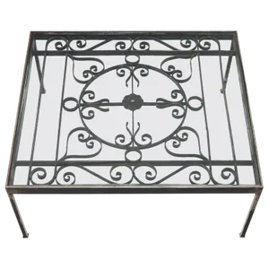 Large Wide Rectangle Glass Top Wrought Iron Coffee Center Table