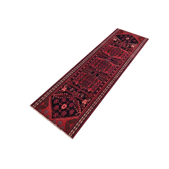 Red Vintage Hand-Knotted Wool Runner Rug – 3.10 X 8.3 Red Tribal For Sale - Image 8 of 8