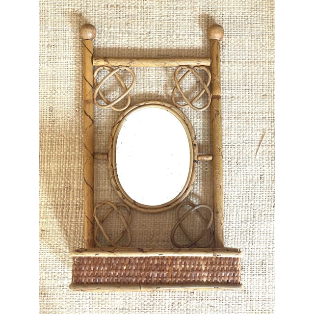 Mid 20th Century Mid-Century Tortoise Rattan Tabletop Mirror With Shelf For Sale - Image 5 of 12
