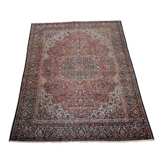 Early 20th Century Persian Kashan Rug, Handwoven Floral Pattern, Rust & Ivory, 8’ X 10’ For Sale