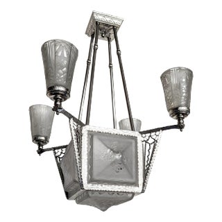 French Art Deco Pendant Chandelier by Muller Freres For Sale