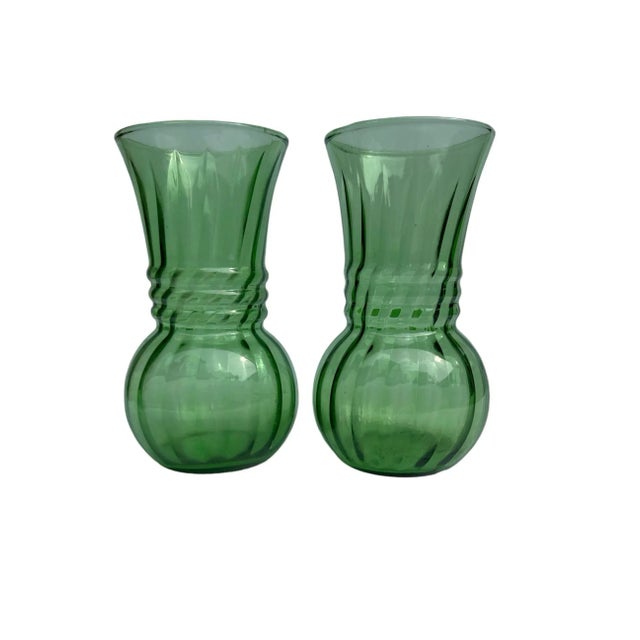 Vintage Green Glass Vase - A Pair For Sale - Image 6 of 6