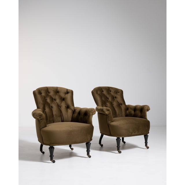 Pair of Napoleon III Velvet Upholstered Armchairs, Second Empire Style, France, Circa 1880 For Sale - Image 4 of 14