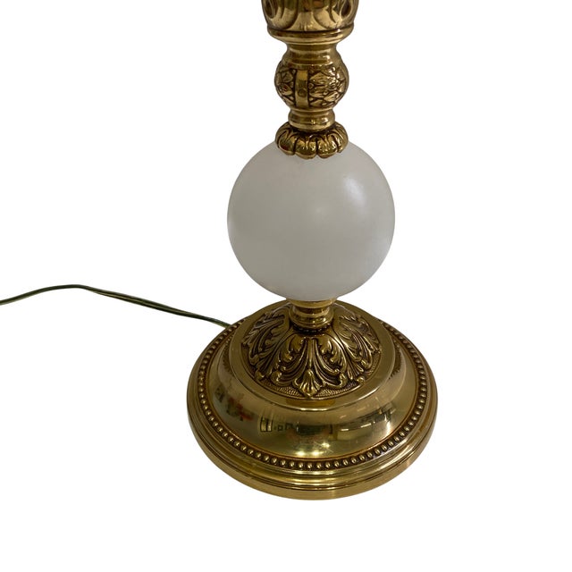 Hollywood Regency Vintage Hollywood Regency Solid Brass & Frosted Glass Orb Table Lamp For Sale - Image 3 of 5