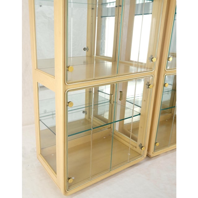 3 Blond Wood Glass Door Curio Cases Display Vitrine Cabinet Glass Shelves MINT! For Sale - Image 12 of 14