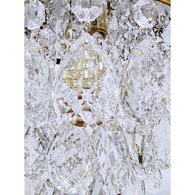 Brass Vintage Crystal Upside Down Layer Cake Chandelier With Decorative Brass Frame For Sale - Image 8 of 9