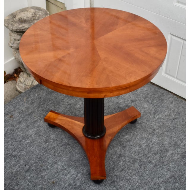 Ethan Allen Black Cherry Round Pedestal Accent Table Biedermeier Empire Style For Sale - Image 11 of 16