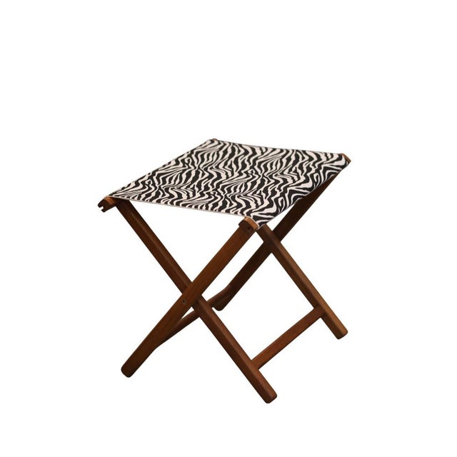 Folding Stool in Teak with Zebra Patterned Upholstery, 1960s For Sale - Image 10 of 15