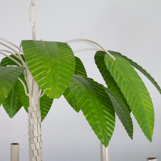 White Painted tole palm tree chandelier For Sale - Image 8 of 12