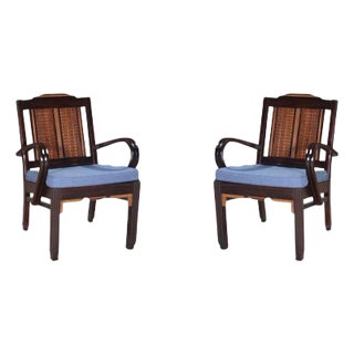 1970s Mid-Century Modern Suite Caned Pair of Lounge Side Chairs For Sale