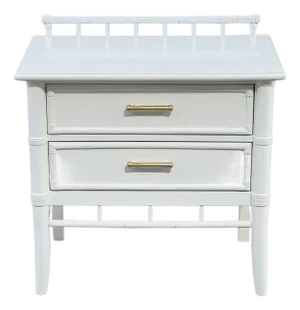 1980s Hollywood Regency White Lacquered Faux Bamboo Nightstand/Side Table