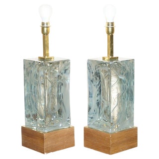 Vintage Murano Glass and Marbled Table Lamps, Set of 2 For Sale
