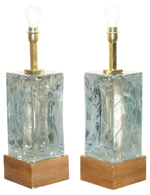 Vintage Murano Glass and Marbled Table Lamps, Set of 2