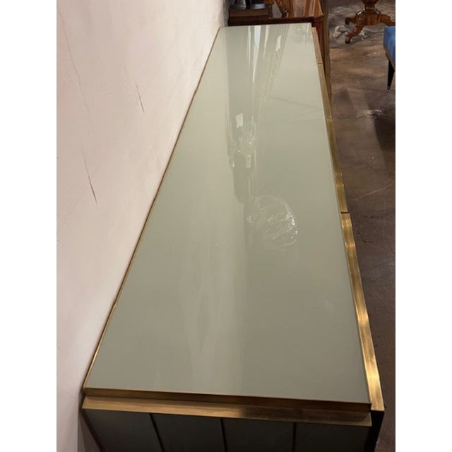 Modern Modern Pale Green Murano Glass Sideboard With Brass Accents For Sale - Image 3 of 5