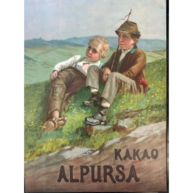 Farmhouse Late 19th Century Tin Cocoa Advertising Sign, Alpine Scene For Sale - Image 3 of 4