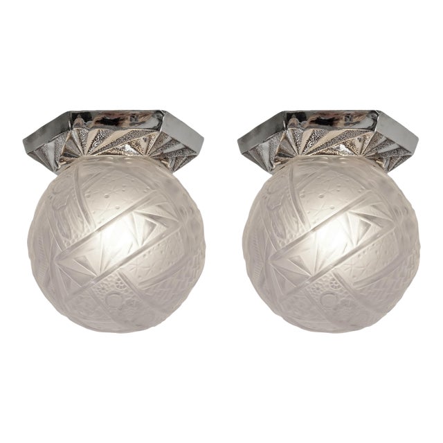 1930s French Art Deco Flush Mount by Muller Freres France - A Pair For Sale
