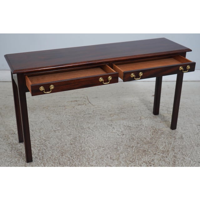 Chippendale Stickley Mahogany 2 Drawer Console Table For Sale - Image 3 of 18