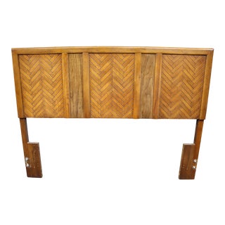 Mid Century Oak Herringbone Design Queen Size Headboard For Sale