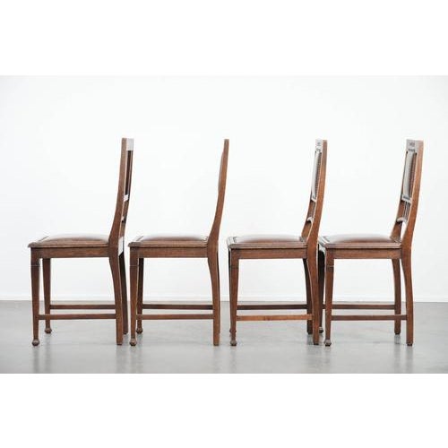 Art Nouveau Style Dining Chairs in Oak with Cowhide Leather, Set of 4 For Sale - Image 5 of 18