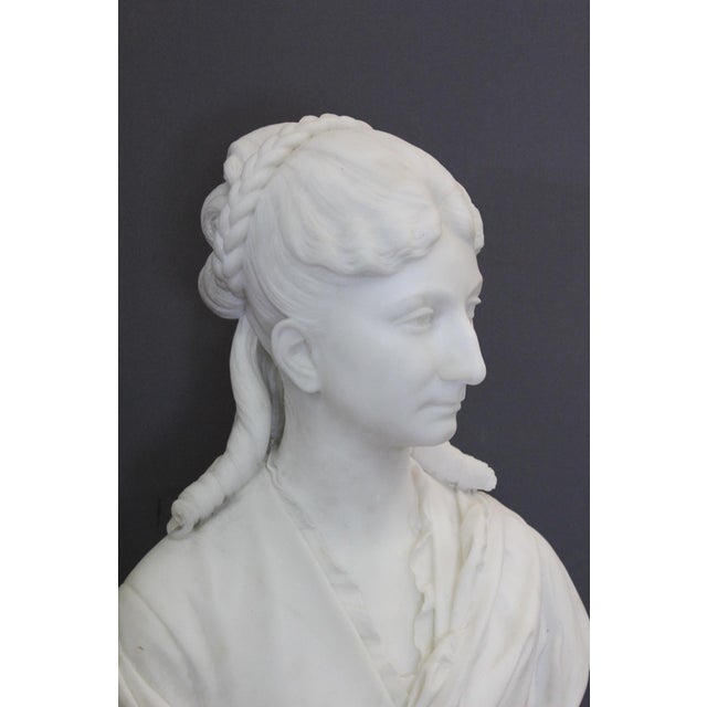 H. F. Iselin, Bust of a Woman, 1873, Carrara Marble For Sale - Image 4 of 17