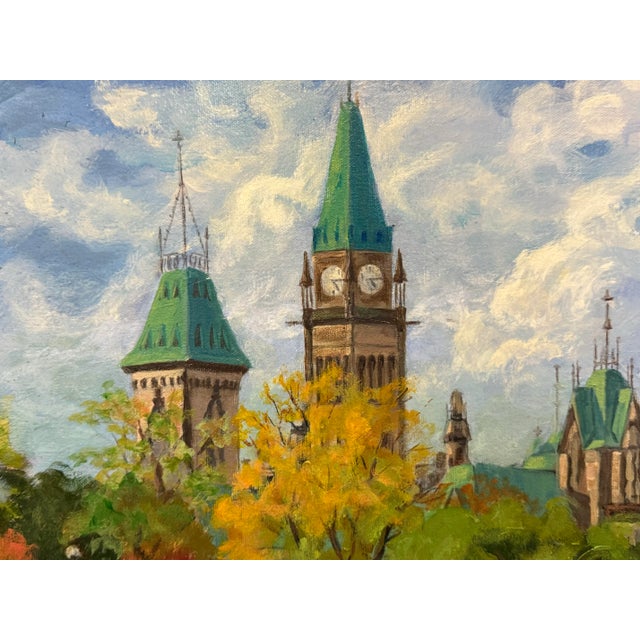 Blue Vintage Large Cityscape Painting of Ottawa by Pina Manoni-Rennick For Sale - Image 8 of 11