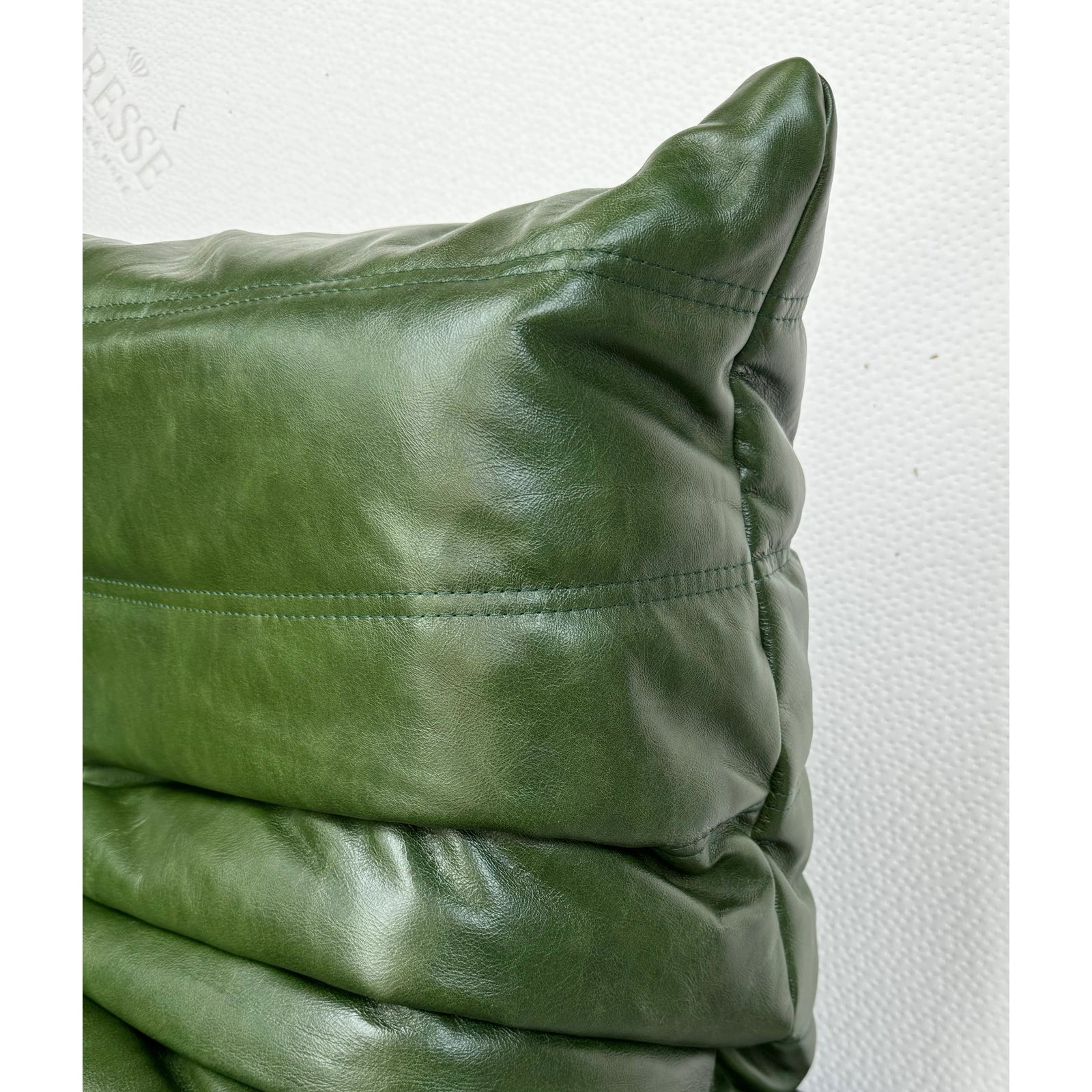 French Togo 3-Seater Sofa in Forest Green Leather attributed to Michel Ducaroy for Ligne Roset