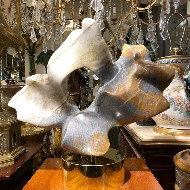 Abstract Alabaster Sculpture with Pedestal by Karen Chera For Sale - Image 12 of 13