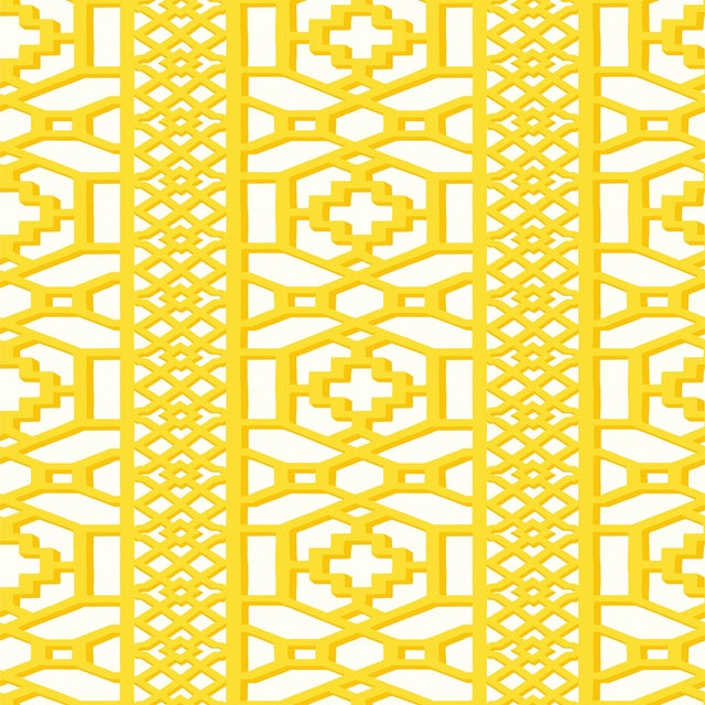 Sample - Schumacher Zanzibar Trellis Wallpaper in Canary For Sale