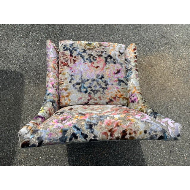 Wood 1950s Restored Mid Century Accent Chair in S Harris Paradiso Designer Filigree Cut Velvet Virgo Colorway For Sale - Image 7 of 10