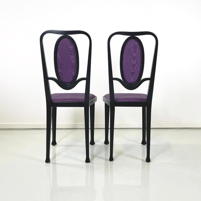 1990s Austrian Modern Chairs 414 in Black Wood & Purple Fabric attributed to Kammerer Thonet, 1990s, Set of 3 For Sale - Image 5 of 18