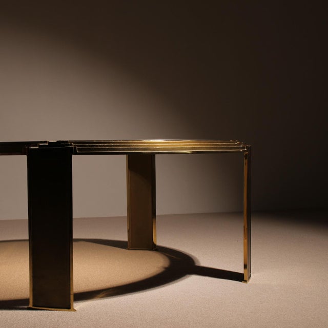 Round Coffee Table in Brass and Smoked Glass, Netherlands, 1970s For Sale - Image 4 of 11