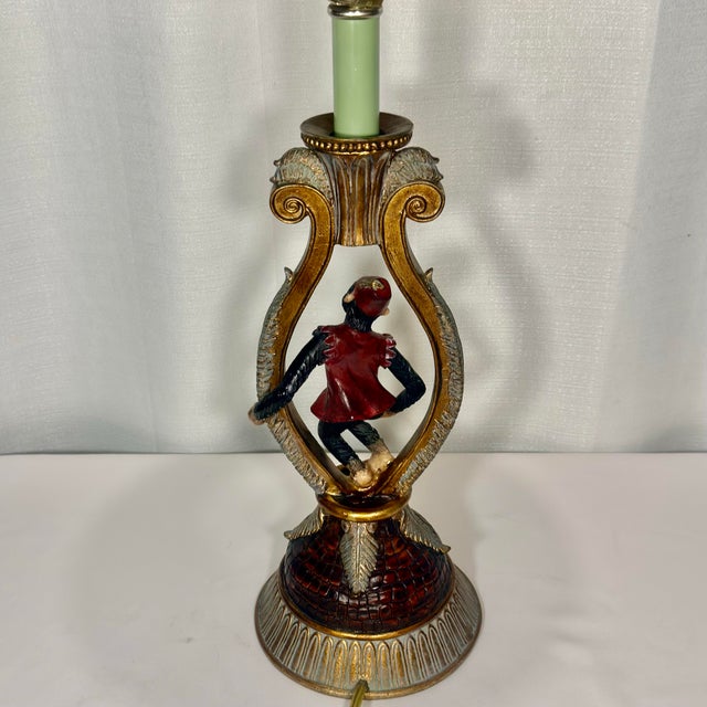 Vintage Hollywood Regency Singerie Bell Hop Monkey Table Lamp For Sale - Image 10 of 16