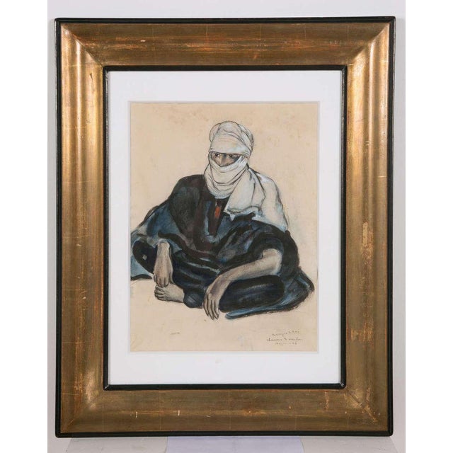 Blue Touareg in Hoggar Gouache by Monique Cras, Art Deco, 1942 For Sale - Image 8 of 9