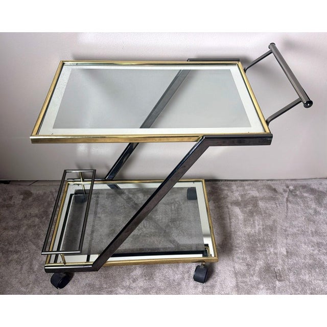 Mid-Century Modern Mid 20th Century Italian Bar Cart in Burnished Steel and Brass For Sale - Image 3 of 18