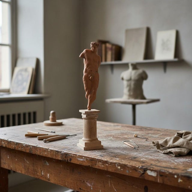 Late 20th Century Late 20th Century Campbell G Paxton-Signed Clay Male Figure Sculpture-Fragment of Youth Pensive For Sale - Image 5 of 10