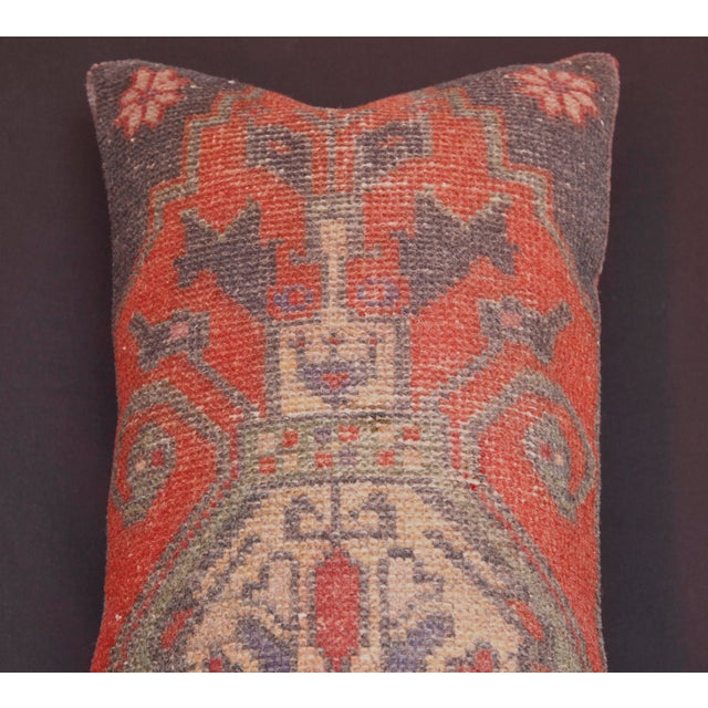 Antique-Style Turkish Oushak Rug Pillow – Handwoven Tribal Lumbar Cushion -15'' X 17'' For Sale - Image 4 of 12