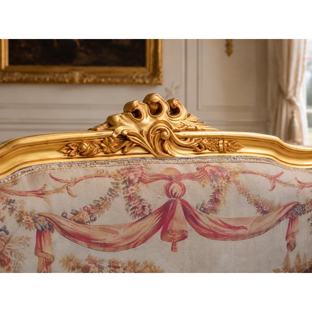 Beige Late20C French Artisan LouisXVI Gold Beige Velvet Settee-1Pc For Sale - Image 8 of 15