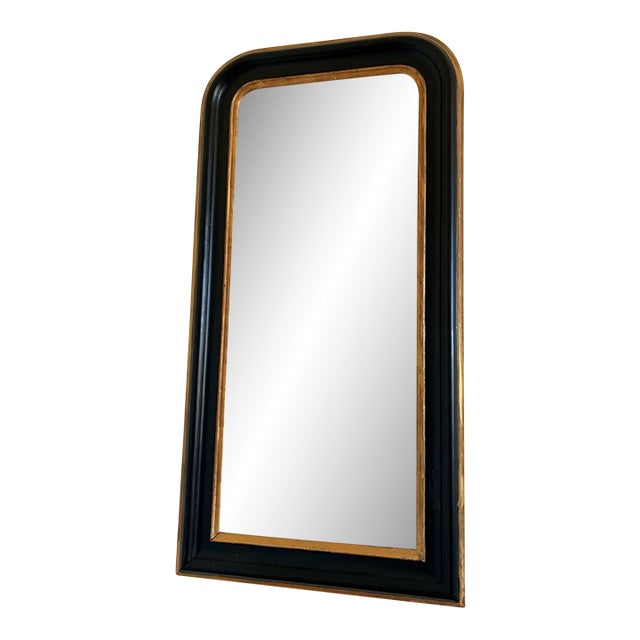 Antique French Louis Philippe Full Length Mirror – Black and Gold, Late 19th Century For Sale