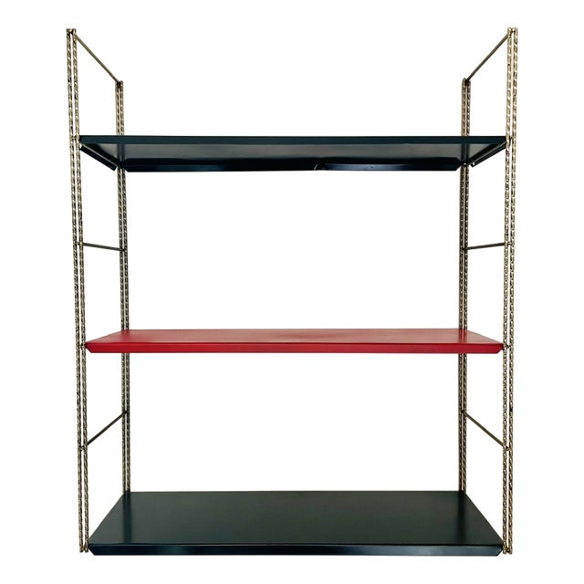 Mid-Century Modern Adjustable Brass and Metal Wall-Mounted Shelf, 1960s For Sale