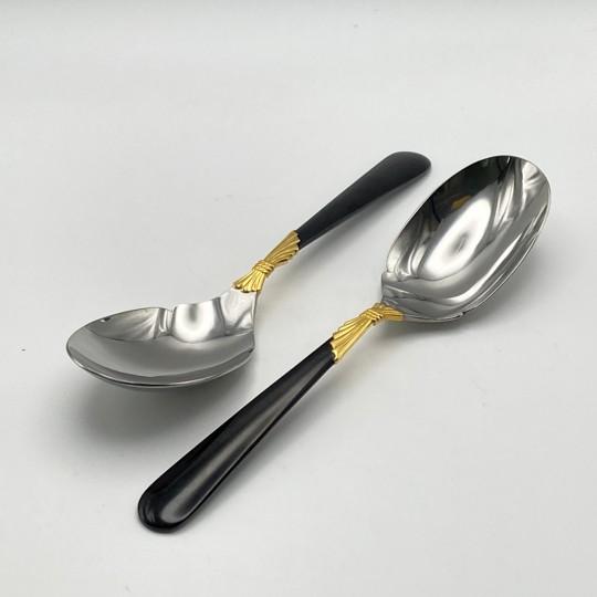 Late 20th Century Yamazaki "Lindi" Gold Accent Black Handle Stainless Complete 7-Piece Hostess Set (Gerald Patrick 18/8) For Sale - Image 9 of 17