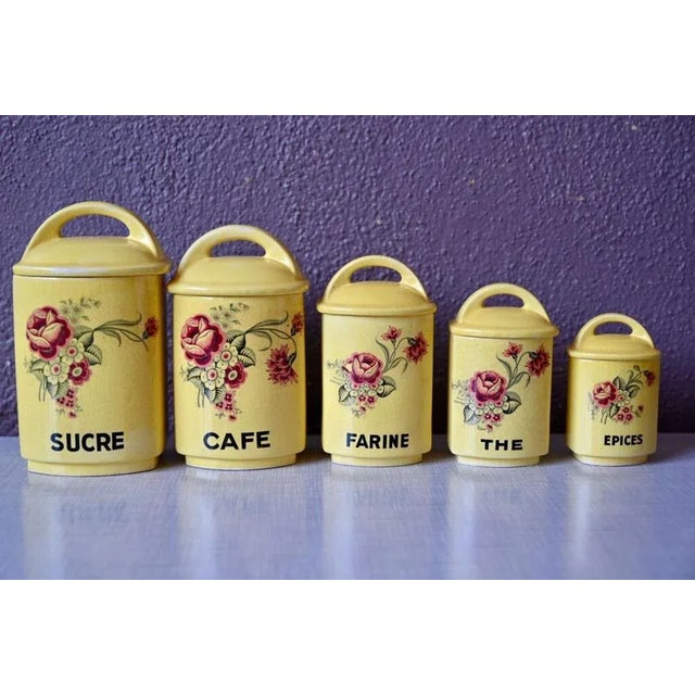 Bohemian French Spice Jars in Yellow Faience, Set of 5 For Sale - Image 11 of 11