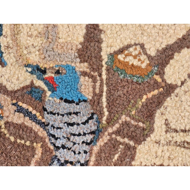 Beige Vintage American Hand Hooked Rug, Wool & Cotton, Birds in a Tree Nest Design, 1x2 For Sale - Image 8 of 13