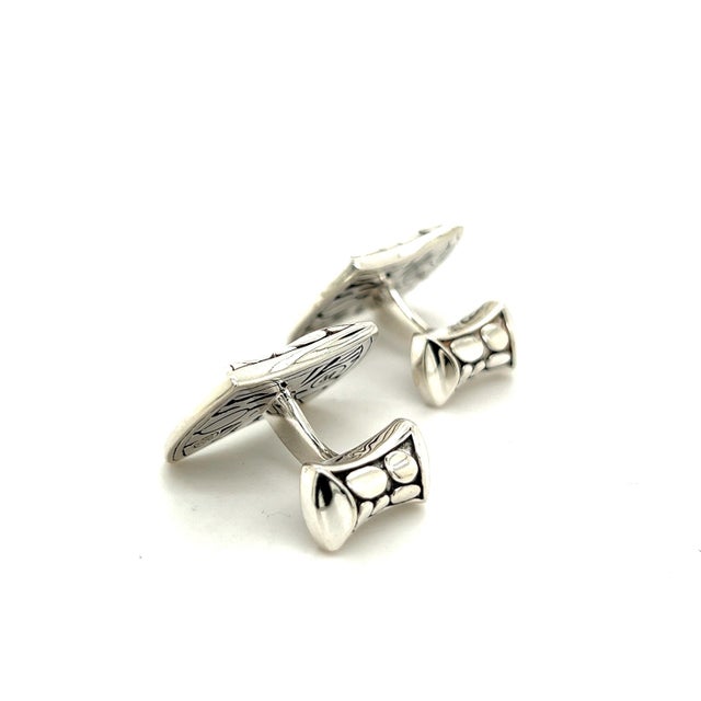 Metal Late 20th Century John Hardy Estate Mens Pebble Cufflinks Sterling Silver, A Pair For Sale - Image 7 of 8