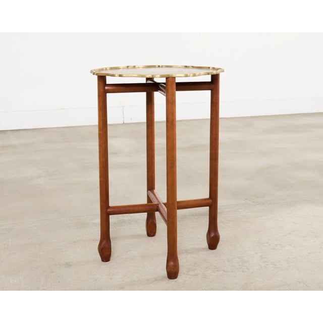 Brass Asian Etched Brass Tray Table on Four Leg Stand For Sale - Image 8 of 18